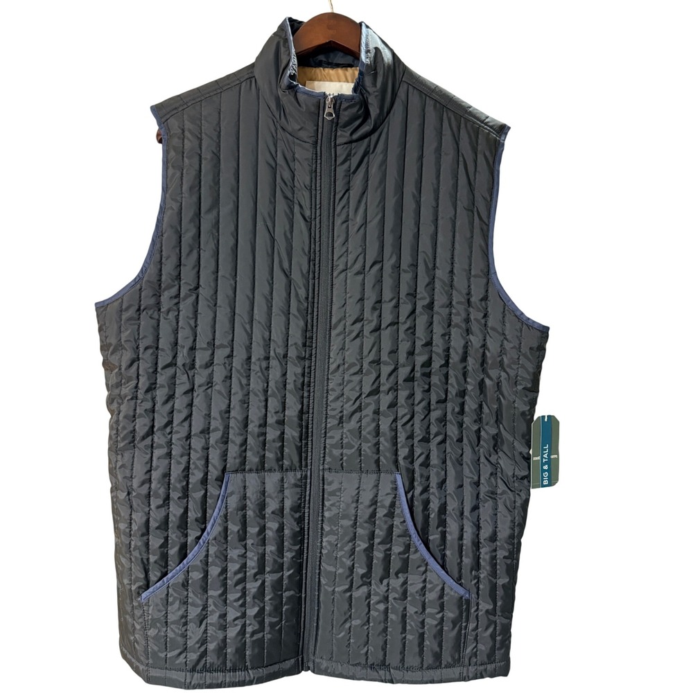 Mutual Weave Quilted Puffer Vest Mens XLT Black Vertical Stitch Zip Front NWT